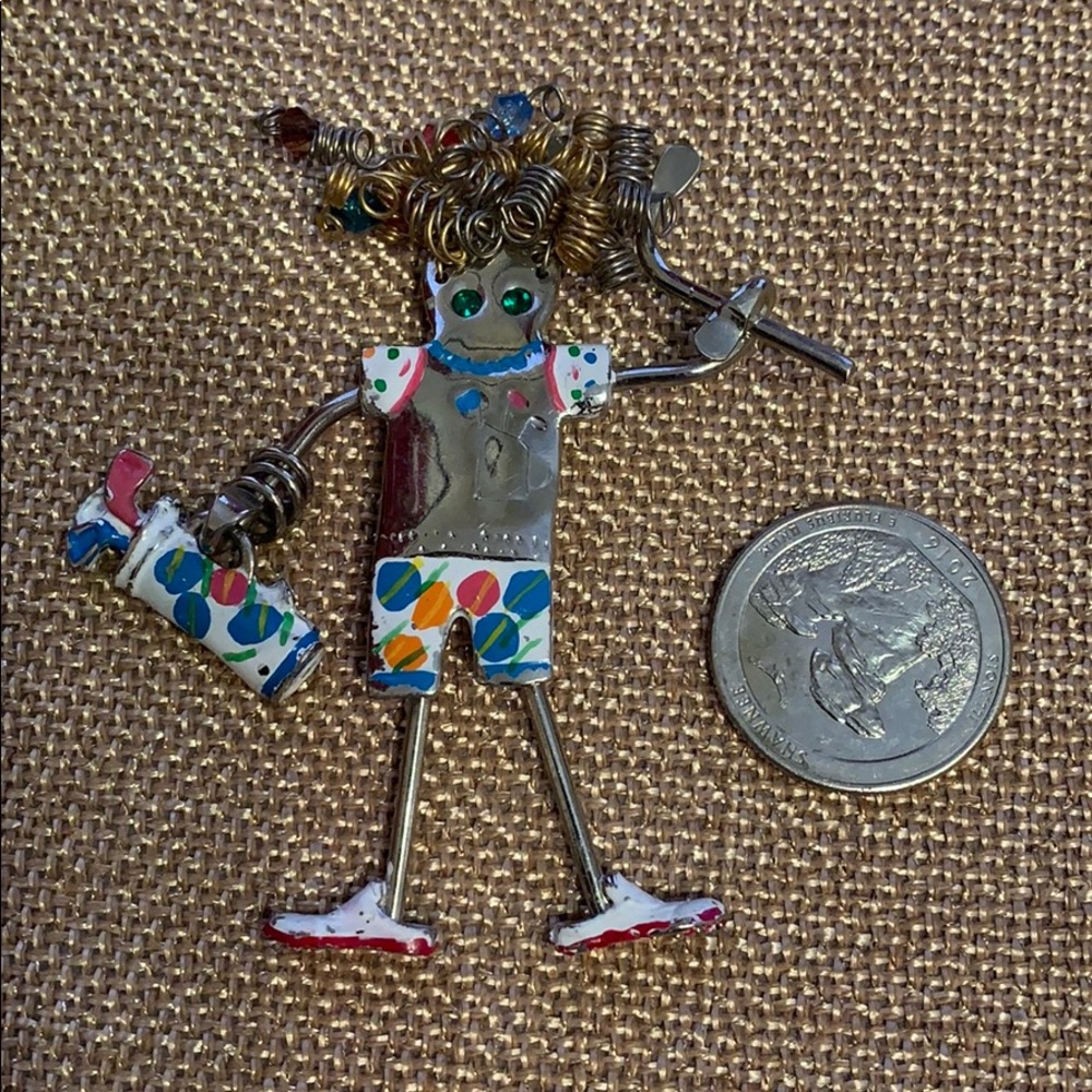 Golf brooch. Crazy lady golfer